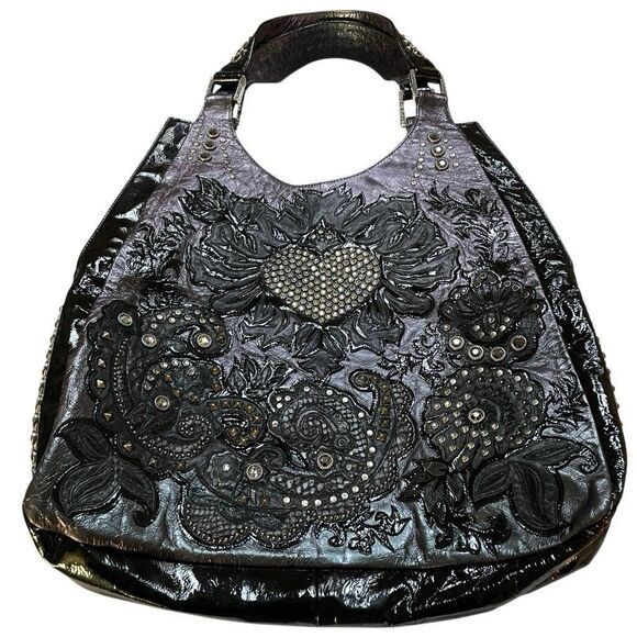 Kippys Y2K Iridescent Holo Leather Swarovski Crystal Embellished Shoulder Bag - Picture 1 of 16